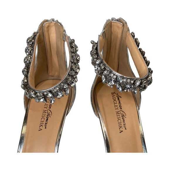 Badgley Mischka American Glamour Heels Silver Rhinestone Ankle Strap Size 9 - Picture 7 of 16